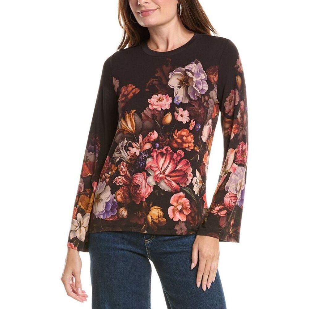 Johnny Was Womens  The Janie Favorite Flare Sleeve Crewneck Top, Brown